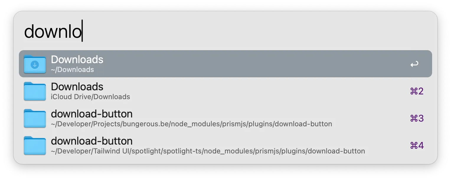 Alfred search for "downlo"